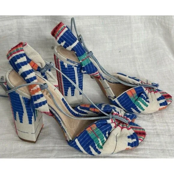 Schutz X Revolve Aliya Women Multicolor Leather Strappy Block Heel Size 8.5 - Picture 1 of 8